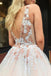 Sexy Backless Prom Dress Pearl Pink Tulle V-neck Appliques Graduation Gown
