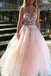 sexy backless prom dress pearl pink tulle v-neck appliques graduation gown dtp491