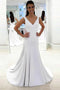 Bow-knot Back Mermaid Wedding Dress, Satin V-neck Bridal Gown