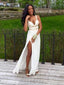 Spaghetti-straps V-neck Cut Out Long Prom Dresses With Slit