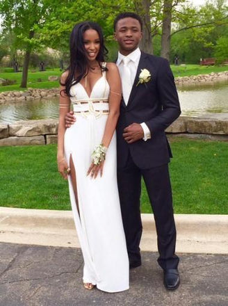 spaghetti-straps v-neck cut out long prom dresses with slit dtp267