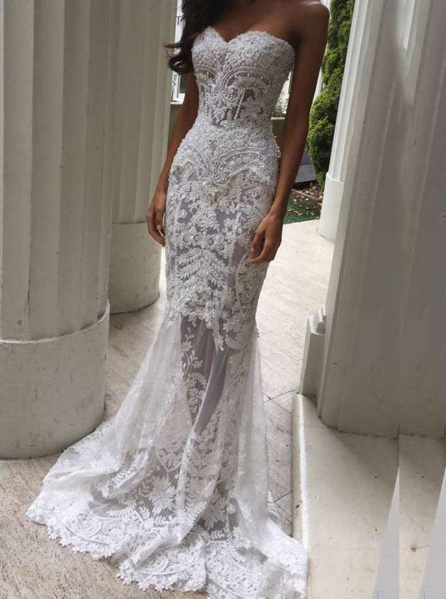 Sexy Sweetheart Lace Appliques Mermaid Beach Wedding Dress