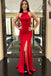 sheath red evening dresses satin jewel simple evening gown dtp1190