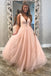 Shiny V-neck Tulle Beading Long Prom Dress, Sparkle Long Formal Dress