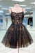 black senior homecoming dress black lace appliqu¨¦ tulle short prom dress dth27