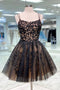 Black Lace Applique Tulle Short Prom Dress, Black Senior Homecoming Dress