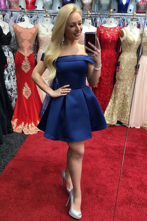 off the shoulder simple short navy blue homecoming dresses dth82