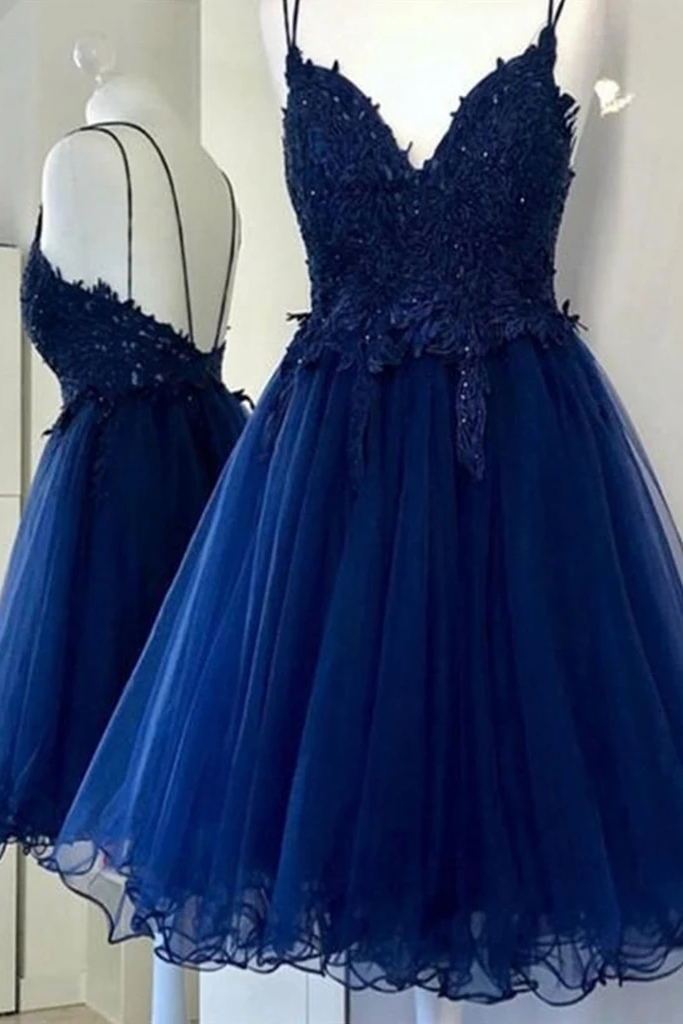 a-line v neck blue short prom dresses backless homecoming dresses dth78