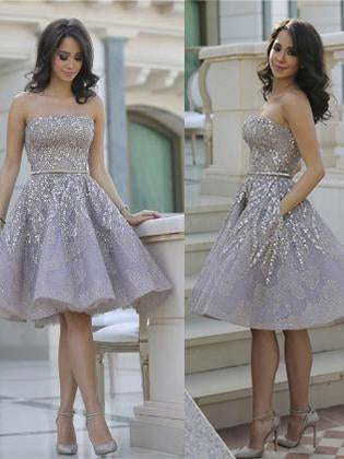 sparkly beads short prom dress silver sequins homecoming dress dtp258