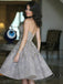 sparkly beads short prom dress silver sequins homecoming dress dtp258