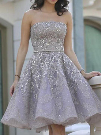 sparkly beads short prom dress silver sequins homecoming dress dtp258