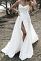 Simple Beach Wedding Dresses Chiffon Split Ruched Neck, Backless Bridal Gown