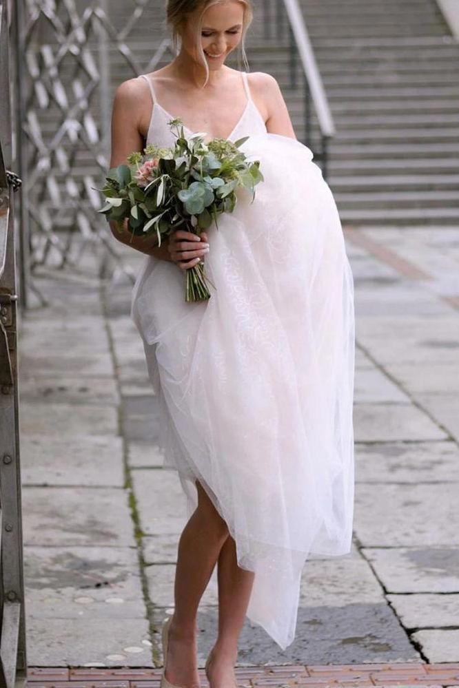 Boho Wedding Dresses A-line V-neck Long Bridal Gown With Split