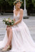 boho wedding dresses a-line v-neck long bridal gown with split dtw06