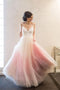 Elegant A-line Ombre Prom Wedding Dress, Low Back Long Evening Gown