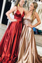 Spaghetti-straps Simple Long Prom Dresses Sexy Backless Evening Gowns