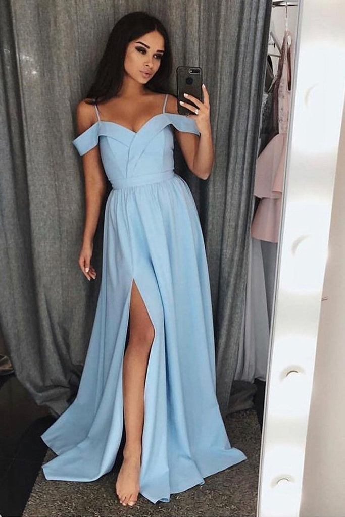 Simple Off-Shoulder Prom Dress Long Bridesmaid Dresses With Slit
