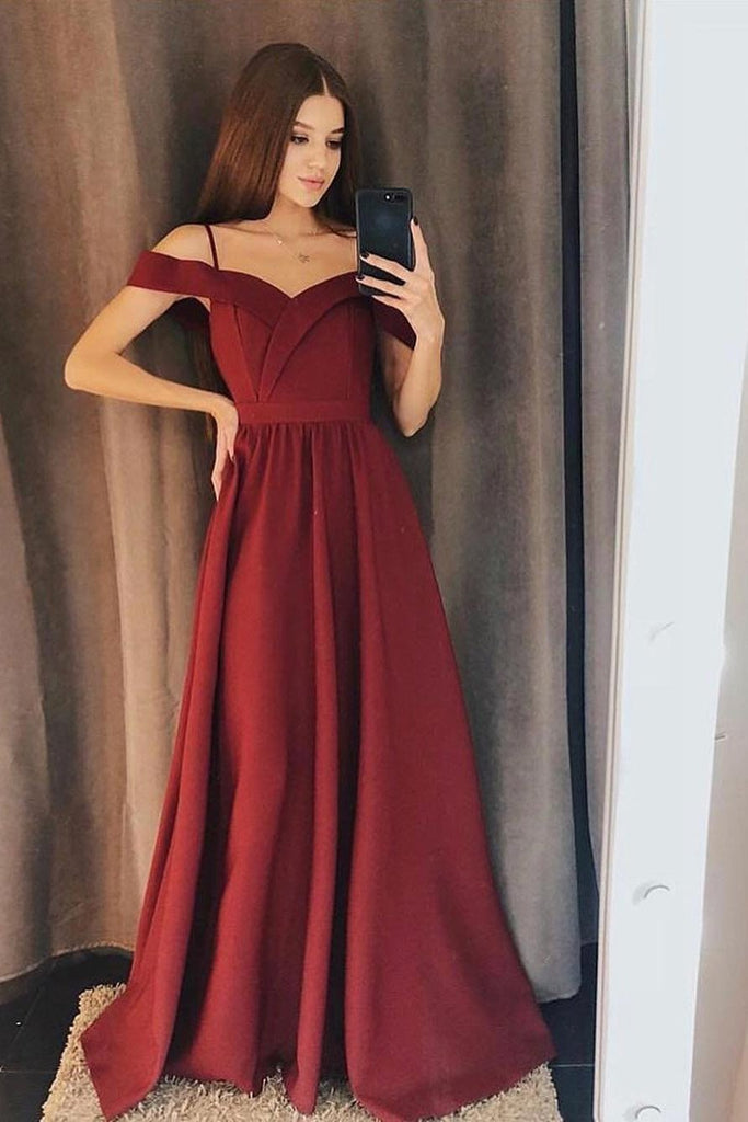Simple Off-Shoulder Prom Dress Long Bridesmaid Dresses With Slit