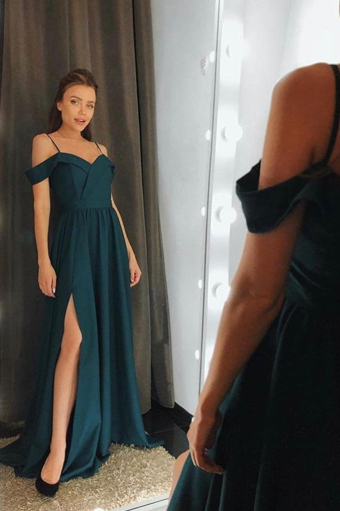 Simple Off-Shoulder Prom Dress Long Bridesmaid Dresses With Slit