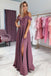 Simple Off-Shoulder Prom Dress Long Bridesmaid Dresses With Slit