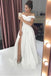 Simple Off-The-Shoulder White A-Line Wedding Dress With Slit