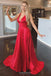 Simple V-Neck Royal Blue Long Prom Dress Criss-Cross Back With Slit