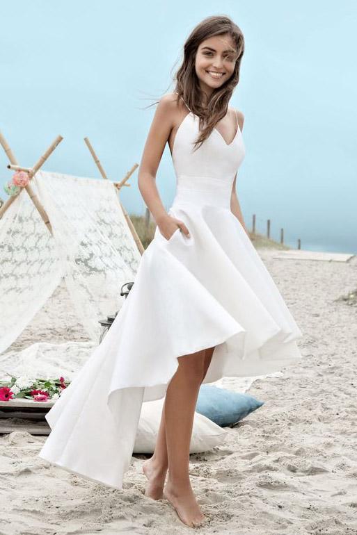 Simple High Low Wedding Dress Backless Beach Wedding Dress with Pocket DTW183 DressTok.co.uk Simple High Low Wedding Dress Backless Beach Wedding Dress with Pocket DTW183 DressTok.co.uk