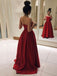 simple strapless satin floor length red long prom dress dtp392
