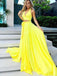 simple yellow halter v-neck two piece long prom dress with split dtp369