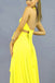 Simple Yellow Halter V-neck Two Piece Long Prom Dress With Split