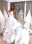 A Line Simple Wedding Dress Backless Bridal Gown With Deep V Neck