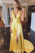 Simple V-Neck Royal Blue Long Prom Dress Criss-Cross Back With Slit