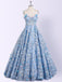 sky blue long prom dresses 3d mesh flower applique ball gowns dtp475