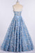 Sky Blue Long Prom Dresses 3D Mesh Flower Applique Ball Gowns