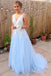 Sky Blue Long Prom Dresses For Teens Tulle Graduation Party Dresses