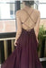 Spaghetti-straps Grape Backless Prom Dress, Cross Back Long Evening Dress