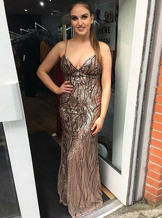 Spaghetti Straps Chiffon Sequins Mermaid Prom Dress