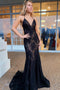 Spaghetti Straps Mermaid Prom Dress V-neck Lace Backless Party Gown