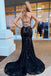 Spaghetti Straps Mermaid Prom Dress V-neck Lace Backless Party Gown
