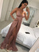 Spaghetti Straps Sheath Prom Dress, Sexy Evening Dress with Slit