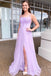 Spaghetti Straps Tulle Lilac Prom Dress, Backless Formal Evening Dress With Lace