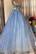Sparkly Blue Prom Dress A-Line Sequin Formal Gown With 3D Appliques