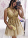 Sparkly Gold Lace Homecoming Dress, Short Prom Dress with Appliques