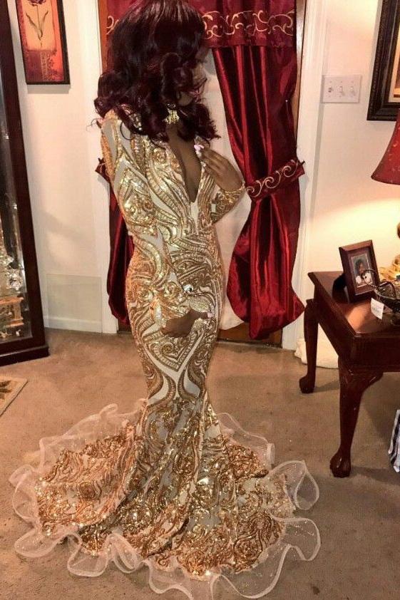 Sparkly Long Sleeves Gold Prom Dress Mermaid Sequins Evening Dress DTP433 DressTok.co.uk Sparkly Long Sleeves Gold Prom Dress Mermaid Sequins Evening Dress DTP433 DressTok.co.uk