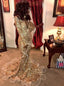 Sparkly Long Sleeves Gold Prom Dress Mermaid Sequins Evening Dress