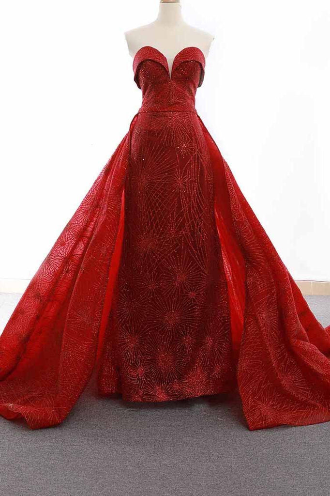 Sparkly Sequins Red Sweetheart Sheath Formal Gown Overskirt Pageant Dresses