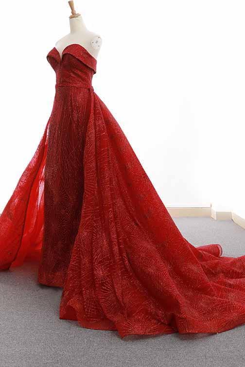 Sparkly Sequins Red Sweetheart Sheath Formal Gown Overskirt Pageant Dresses