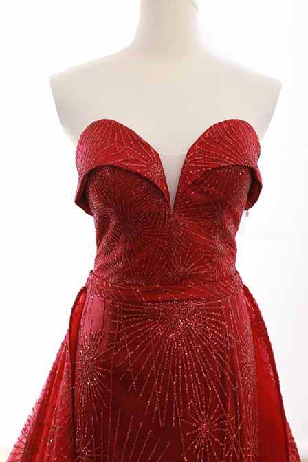 Sparkly Sequins Red Sweetheart Sheath Formal Gown Overskirt Pageant Dresses