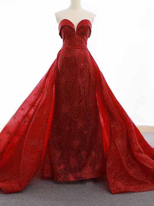 sparkly sequins red sweetheart sheath formal gown overskirt pageant dresses dtp693