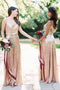 Sparkly Spaghetti Straps Cowl Back Rose Gold Sequin Bridesmaid Dresses